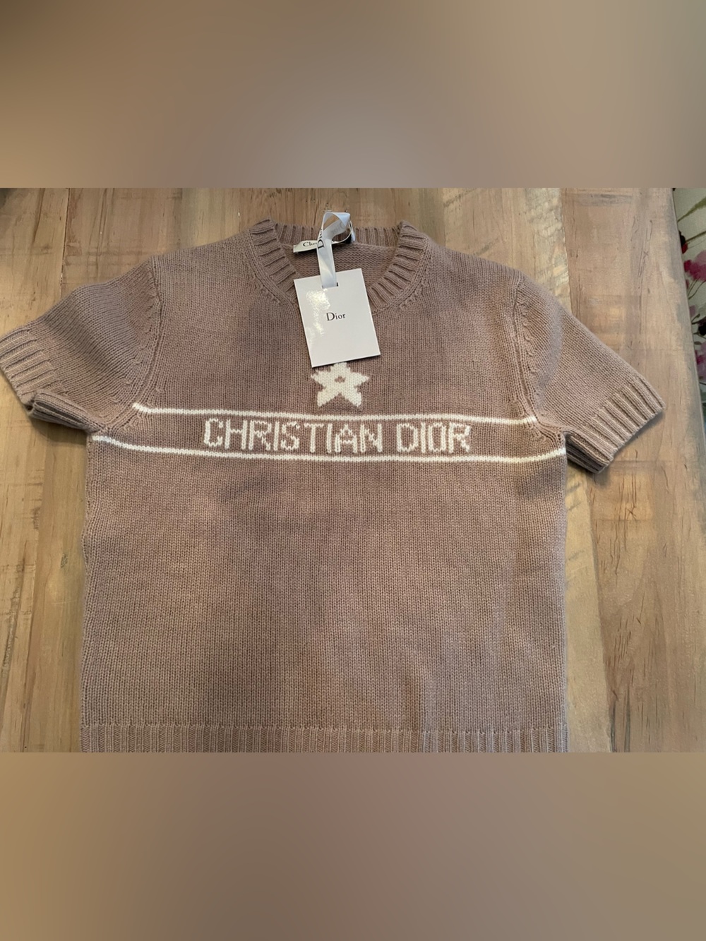 Dior Women's Mauve Pink Beige Logo Crew Neck Sweater